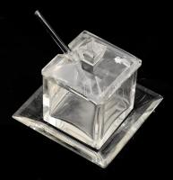 Art deco fűszerkínáló, üvegkanállal, m: 9 cm