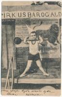 1907 Kolozsvár, Cluj; Circus Barogald, súlyemelő / weight-lifter boy (r)