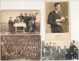 4 db RÉGI fotós képeslap: zenészek, cigányzenészek, 3 db képeslap + 1 db fotó / 4 pre-1945 musicians...