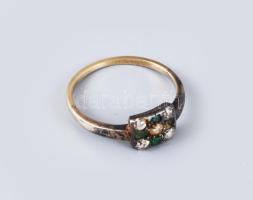 Arany (Au) gyűrű, 14k, 4 darab sérült gyémánttal m: 57, bruttó 2,2g