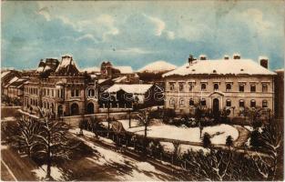 1912 Eperjes, Presov; Postapalota, Görög katolikus papnevelő intézet télen. Kiadja Divald Károly fia / post office, Greek Catholic seminary at winter