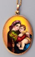Arany (Au) keretben porcelán kegytárgy medál 3,5x3 cm, arany (Au) láncon, 14k, lánc nettó 2,2g