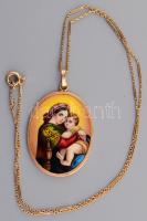 Arany (Au) keretben porcelán kegytárgy medál 3,5x3 cm, arany (Au) láncon, 14k, lánc nettó 2,2g