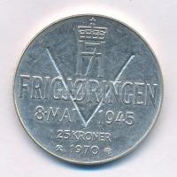 Norvégia 1970. 25K Ag "V. Olaf / A felszabadulás 25. évfordulója" kapszulában T:AU Norway 1970. 25 Kroner Ag "Olav V / 25th Anniversary of Liberation" in capsule C:AU Krause KM#414