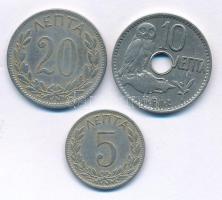 Görögország 1894A 5l Cu-Ni + 1895A 20l Cu-Ni + 1912. 10l Ni T:VF
Greece 1894A 5 Lepta Cu-Ni + 1895A...