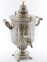 Régi orosz szamovár, nikkelezett réz/alpakka, jelzett, m:48 cm