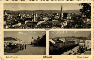 Kolozsvár, Cluj; látkép, Deák Ferenc utca, Mátyás király tér / general view, street, square (EK)