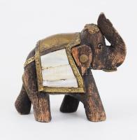 Gyöngyház rárakásos indiai fa elefánt, m: 8 cm