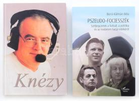 2 db labdarúgással kapcsolatos könyv: Borsi-Kálmán Béla: Pszeudo-fociesszék. Széljegyzetek a futball, a politika és az irodalom határvidékéről. Bp., 2018, L'Harmattan, 226+(4) p. Kiadói papírkötés. + B. Molnár László - Sinkovics Gábor: Knézy. Jó estét, jó szurkolást... Bp., [2003], Budapest Print, 204+(4) p. Kiadói kartonált papírkötés.