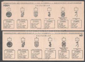 1945 Nemzetgyűlési Képviselőválasztás, Nagy-Budapesti választókerület, 1945. nov. 4., Férfi és Nő szavazólapok, a választható jelöltek között Schlachta Margit, Rákosi Mátyás, Rajk László, Vas Zoltán, Gerő Ernő, Tildy Zoltán, Szakasits Árpád, Kéthly Anna és mások.