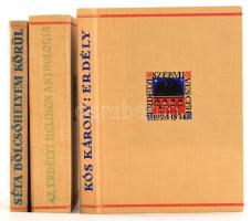 Az Erdélyi Szépmíves Céh 3 db jubileumi kiadású kötete: Kós Károly: Erdély. Kulturtörténeti vázlat.; Kovács László (szerk.): Az Erdélyi Helikon íróinak anthologiája 1924-1934.; Séta bölcsőhelyem körül. Kolozsvár, 1934-[1943], Erdélyi Szépmíves Céh. Kiadói egészvászon-kötés, vegyes állapotban.