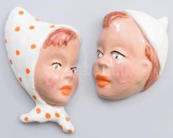 Art deco mázas kerámia falidísz pár, egyiken sérüléssel, h: 11-14 cm