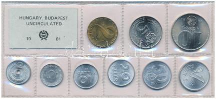 1981. 2f-10Ft (9xklf) érmés forgalmi sor fóliatokban, benne 10Ft Ni "FAO" T:UNC Adamo FO14