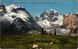 1910 Madonna di Campiglio (Südtirol), Dolomiten bei Madonna di Campiglio von Monte Spinale, Tirol / mountains, tourists. Joh. F. Amonn (EB)
