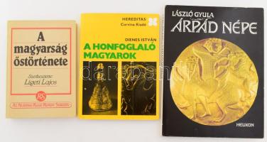 3 db könyv: László Gyula: Árpád népe. Bp., 1988, Helikon. Első kiadás. Gazdag képanyaggal illusztrálva. Kiadói egészvászon-kötés, kiadói papír védőborítóban. + Dienes István: A honfoglaló magyarok. Bp., 1978, Corvina. Kiadói papírkötés. + Ligeti Lajos (szerk.): A magyarság őstörténete. Bp., 1986, Akadémiai Kiadó. Reprint kiadás. Kiadói egészvászon-kötés.