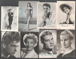 Vegyes aláírás tétel, 12 db: Rosanna Schiaffino, Romvári Gertrud, Marion Michael, Sabine Sinjen, Johanna Matz, Dina Cocea , Nana Schwebs, Iurie Darie, Georges Marchal, Dick Clark és mások, változó állapotban.