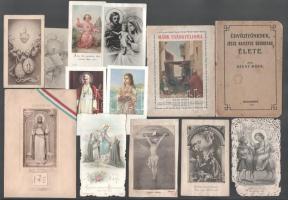 Vegyes vallási tétel, 11+2, közte szentképek és 2 kis füzet, a szentképek között nemzeti szín szalaggal átkötött Szent Istvánnal