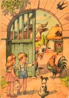 Állatmesék, kihajtható 3D-s mesekönyv, kopott félvászon-kötésben, néhány helyen törésnyommal, sérülésekkel és javításokkal, kihajtva: 32x45 cm