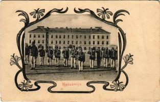 Eger, Kaszárnya katonákkal. Art Nouveau, floral (apró szakadás / tiny tear)