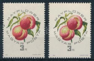 1964 Magyar barackfajták 3Ft zöld folt a levél előtt lemezhibával + támpéldány