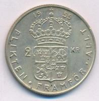 Svédország 1955TS 2K Ag "VI. Gusztáv" T:AU,XF patina Sweden 1955TS 2 Kronor Ag "Gustaf VI" C:AU,XF patina Krause KM#827