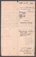 1884 Békéscsaba, a m. kir. járásbíróság, mint telekkönyvi hatóság tulajdonjog bekebelezési kérvénye, sokszorosított irat, 15kr okmánybélyeggel, sérülésekkel