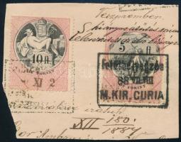 1888 Okmánydarab 10ft + 5ft okmánybélyeggel, "M. KIR. CURIA" felülbélyegzéssel