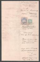 1893 Mezőkövesd, telekkönyvi hivatali irat (tulajdonjog bekebelezés iránti kérelem) külzete, 1ft + 50kr okmánybélyeggel