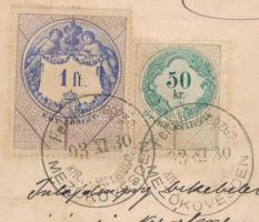 1893 Mezőkövesd, telekkönyvi hivatali irat (tulajdonjog bekebelezés iránti kérelem) külzete, 1ft + 5...