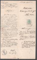 1898 Kiscell, telekkönyvi hivatali irat (tulajdonjog bekebelezés iránti kérvény/végzés) 15kr okmánybélyeggel