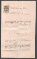 1902 Békéscsaba, adásvételi szerződés Gallai Istvánné Paróczai Erzsébet és Timár Mátyás endrődi lakosok között, 1K okmánybélyeggel