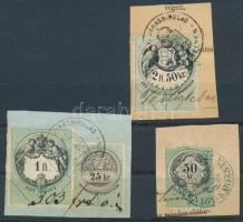 4 db klf. okmánybélyeg levéldarabokon
