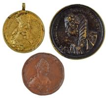 Vegyes 3db-os öntött bronz replika éremtétel (Domine Salvum 62mm; II. Katalin 63,5mm; Maria Magdalena Austriaca 82mm) T:VF-VG