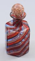 Murano aventurin üveg csíkozásos parfümös üveg, dugóval, hibátlan, m: 12 cm