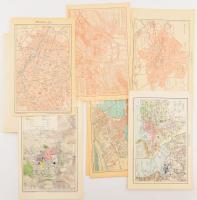 20 db külföldi város térképe a Pallas Nagy Lexikonából: Bukarest, Belgrád, Jeruzsálem, Konstantinápoly, Velence, stb., vegyes méretben és állapotban