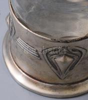 cca 1910 WMF palacktartó, benne kristály italos üveg dugóval, m: 32,5 cm