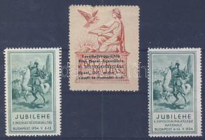 1934 JUBILEHE kiállítás 3 emlékbélyeg