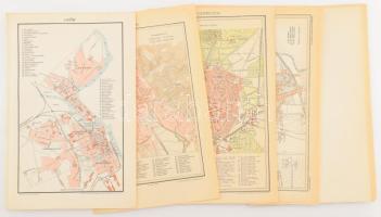 cca 1900 Magyar városok, tájak térképei a Pallas Nagy Lexikonából, össz. 9 db: Eger, Győr, Sopron, Hortobágy, stb., vegyes méretben és állapotban