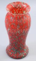 Murano zöld-piros váza, jelzés nélkül, lepattanással, m: 20,5 cm