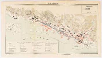 cca 1900 Fiume és kikötője, térképmelléklet a Pallas Nagy Lexikonából, 24x43 cm