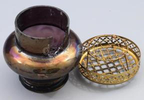 Kralik üvegedény potpourrivá alakítva, egy darabja letört, m: 12 cm