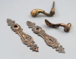 Régi bronz kilincs és zárcímer pár, m: 28 cm alatt
