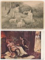 14 db RÉGI művészlap: romantika / 14 pre-1945 art postcards: romance