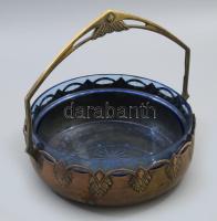 cca 1910 WMF szecessziós kínáló, kék üvegbetéttel, d: 21 cm, m: 22 cm