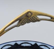 cca 1910 WMF szecessziós kínáló, kék üvegbetéttel, d: 21 cm, m: 22 cm