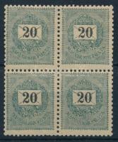 1899 Feketeszámú 20kr négyestömb 12 11 3/4 fogazással (24.000) (2 bélyegen halvány gumihiba / light gum disturbance)