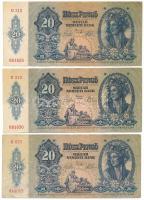1941. 20P (2x) sorszámkövető pár "C 210 081629 - C 210 081630" + 20P "C 037" nyomdai papírránccal T:F közte erős papír Adamo P12