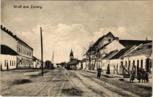 1912 Zurány, Zarándfalva, Zurndorf; utca, üzlet / street, shop (ázott sarok / wet corner)