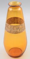 Moser stílusú aranyfrízes váza, m: 27,5 cm