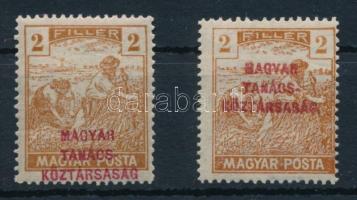 1919 Magyar Tanácsköztársaság I. 2f jelentősen elcsúszott felülnyomattal + támpéldány